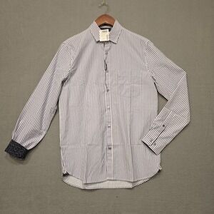 William Rast Mens Blue‎ Striped Button Up Long Sleeve Flip Cuff Shirt Size S NWT